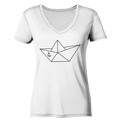 Papierschiff Papierboot Origami - Damen Bio V-Neck Shirt - Kiebitzdelle