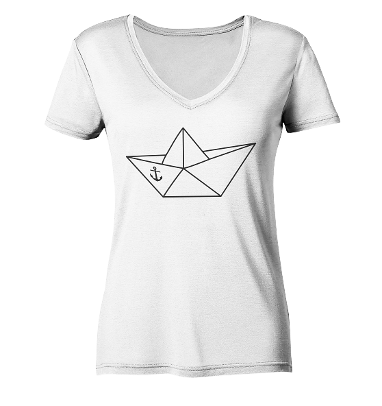 Papierschiff Papierboot Origami - Damen Bio V-Neck Shirt - Kiebitzdelle