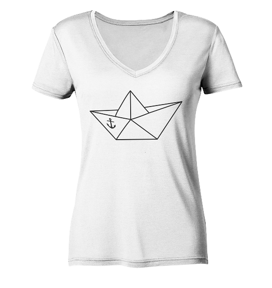 Papierschiff Papierboot Origami - Damen Bio V-Neck Shirt