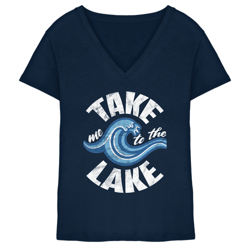 Take me to the Lake - Damen Bio V-Neck Shirt in Navy - Studio Ansicht - Kiebitzdelle