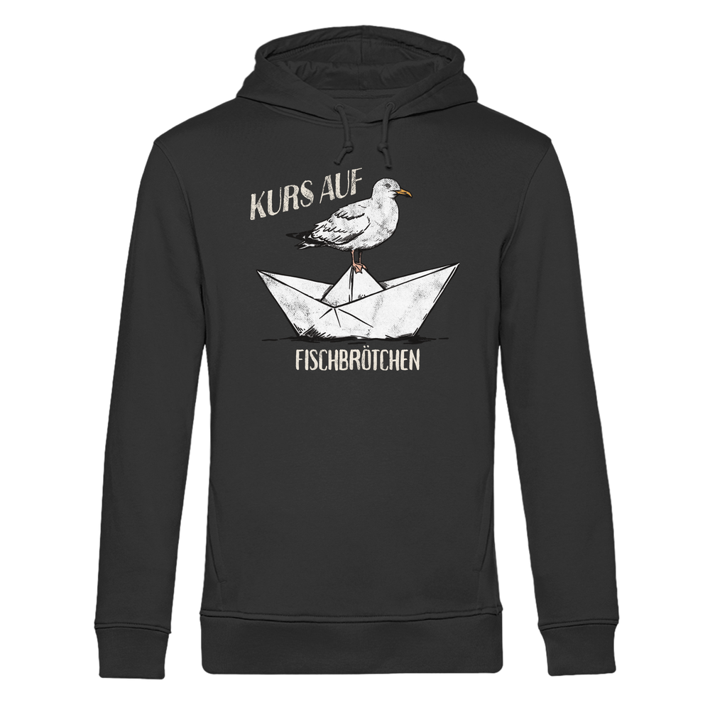 Kurs auf Fischbrötchen Papierschiff Möwe - Herren Bio Hoodie