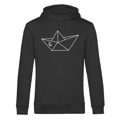 Papierschiff Papierboot Origami - Herren Bio Hoodie in Black Pure - Studio Ansicht - Kiebitzdelle