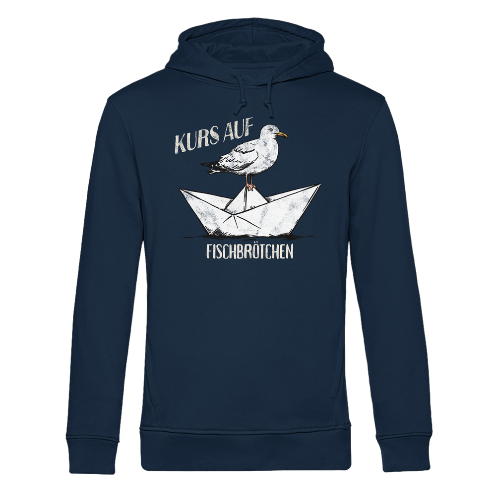 Kurs auf Fischbrötchen Papierschiff Möwe - Herren Bio Hoodie