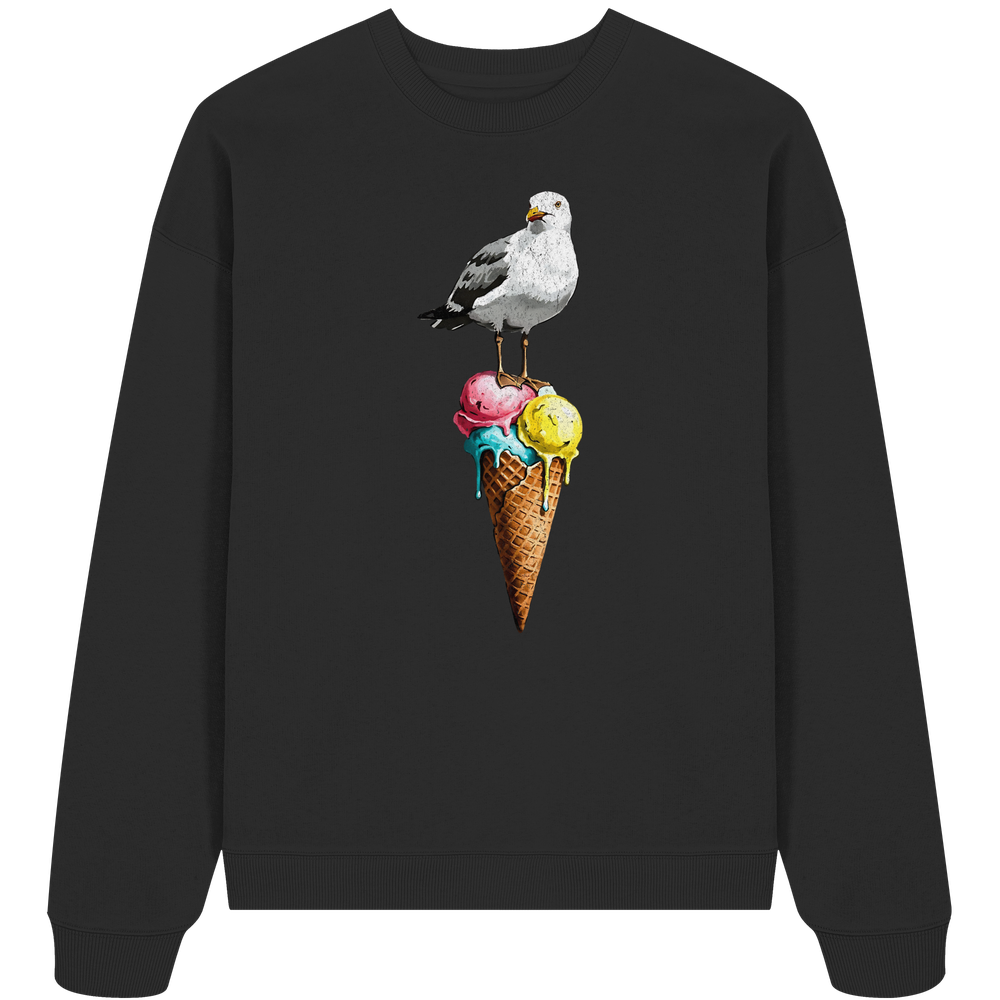 Eisdieb Freche Möwe mit Eiscreme - Unisex Bio Pullover - Kiebitzdelle
