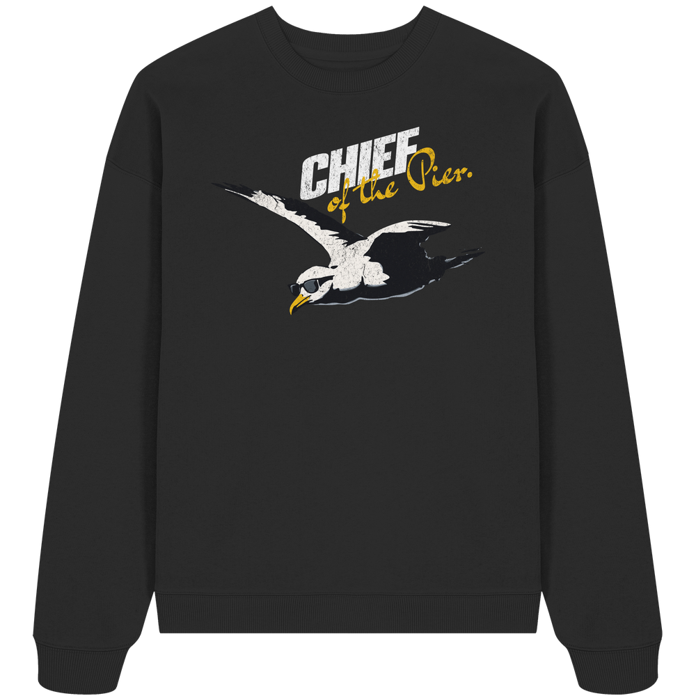 Chief of the Pier Chef Möwe mit Sonnenbrille - Unisex Bio Pullover - Kiebitzdelle
