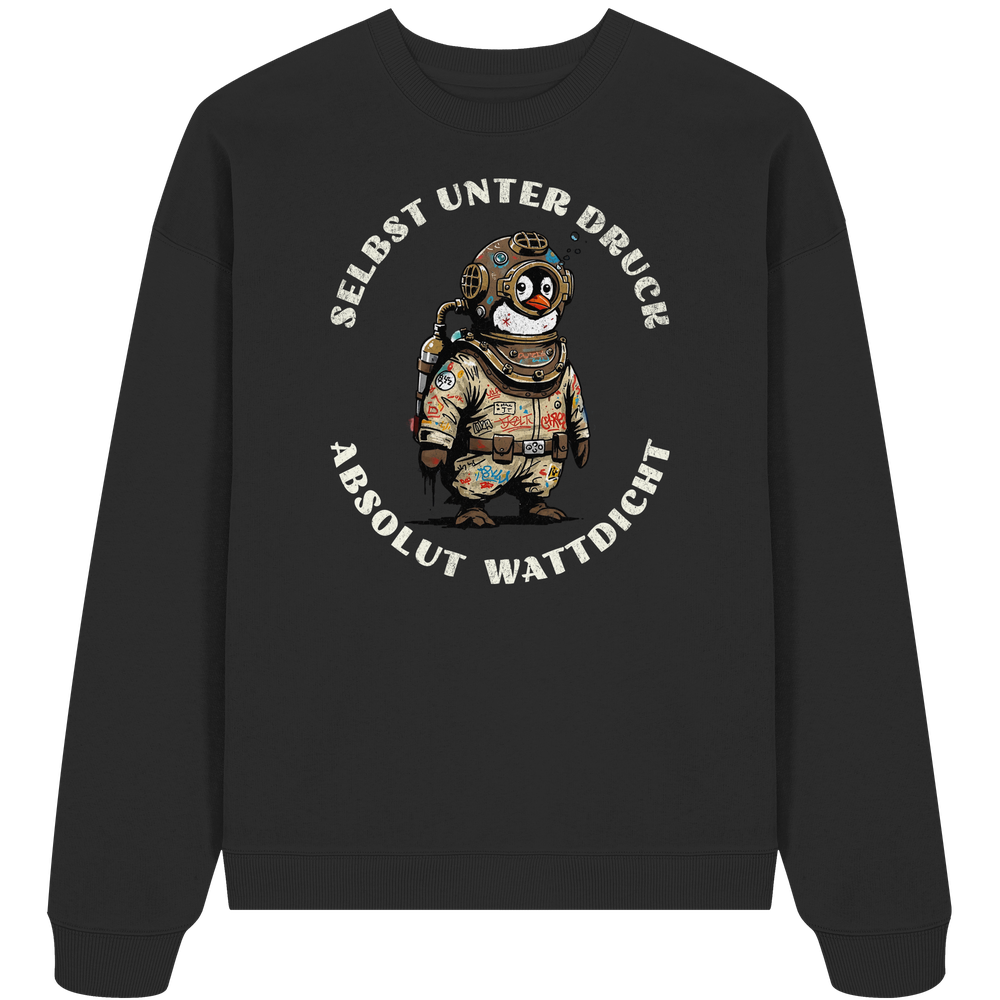 Wattdicht Pinguin Taucher mit lustigem Spruch - Unisex Bio Pullover - Kiebitzdelle