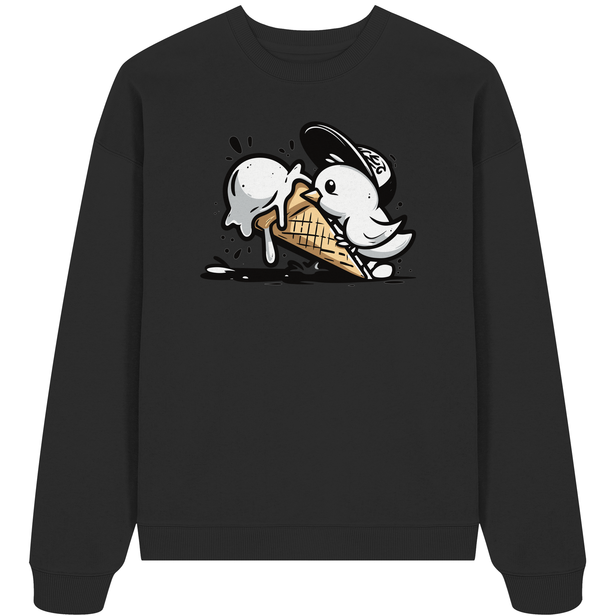 Möwe Küken mit Eis Street Art - Unisex Bio Pullover - Kiebitzdelle
