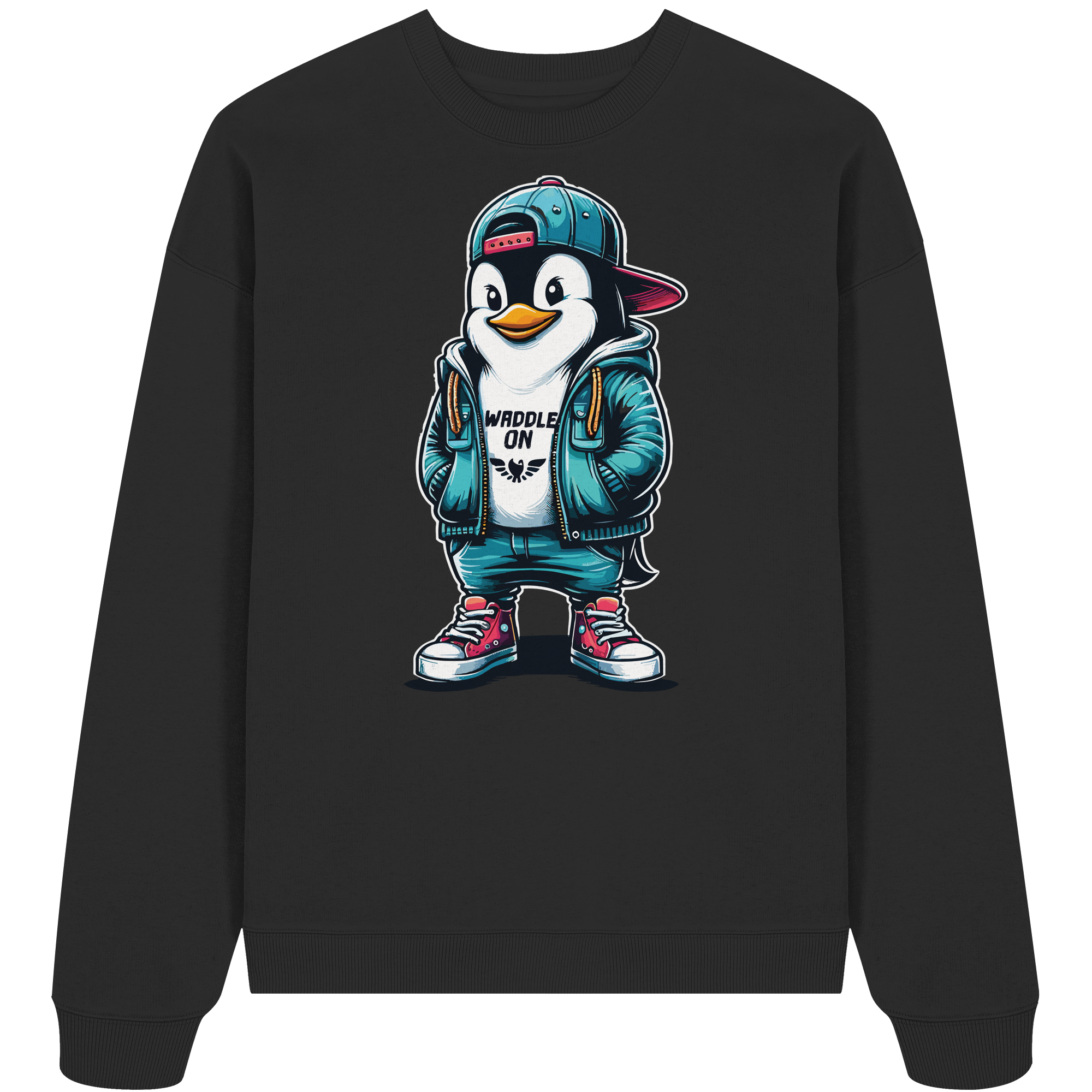Hipster Pinguin Waddle On - Unisex Bio Pullover - Kiebitzdelle
