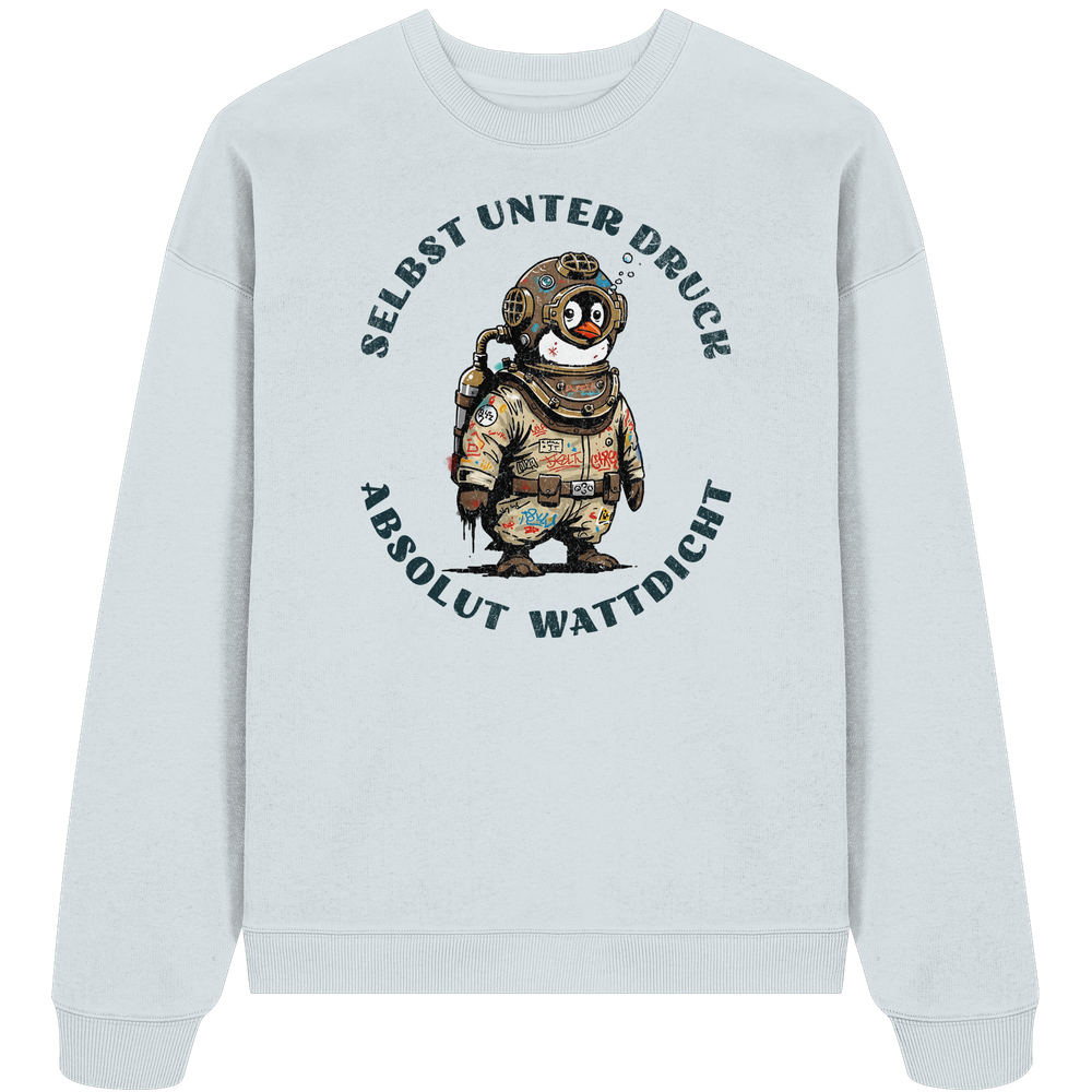 Wattdicht Pinguin Taucher mit lustigem Spruch - Unisex Bio Pullover - Kiebitzdelle
