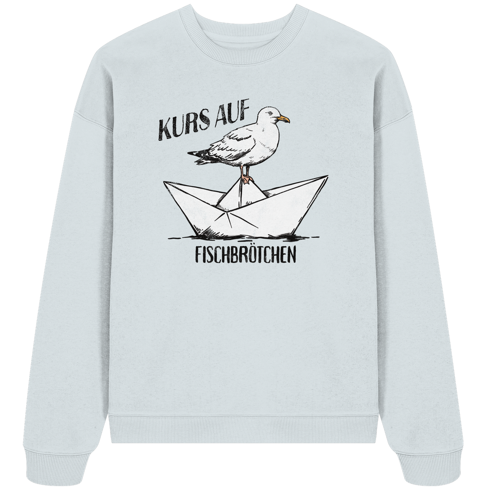 Kurs auf Fischbrötchen Papierschiff Möwe - Unisex Bio Pullover - Kiebitzdelle