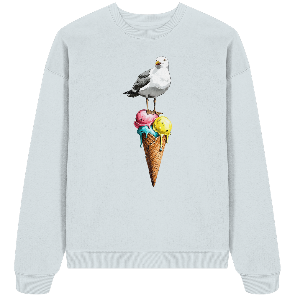 Eisdieb Freche Möwe mit Eiscreme - Unisex Bio Pullover - Kiebitzdelle