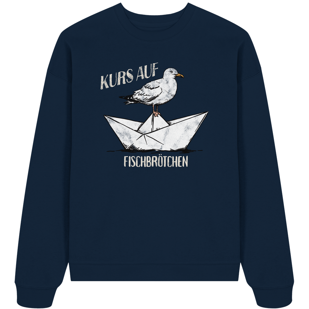 Kurs auf Fischbrötchen Papierschiff Möwe - Unisex Bio Pullover - Kiebitzdelle