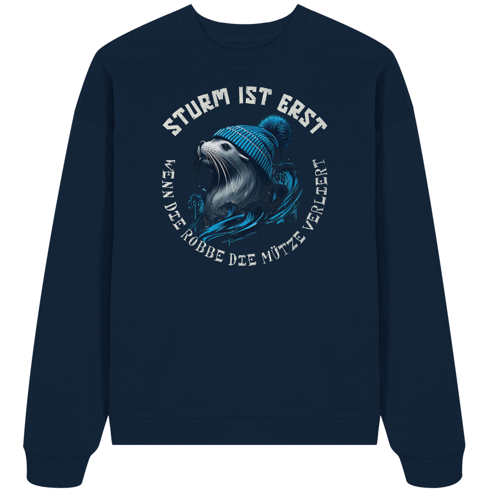 Sturm ist erst wenn die Robbe die Mütze verliert - Unisex Bio Pullover - Kiebitzdelle