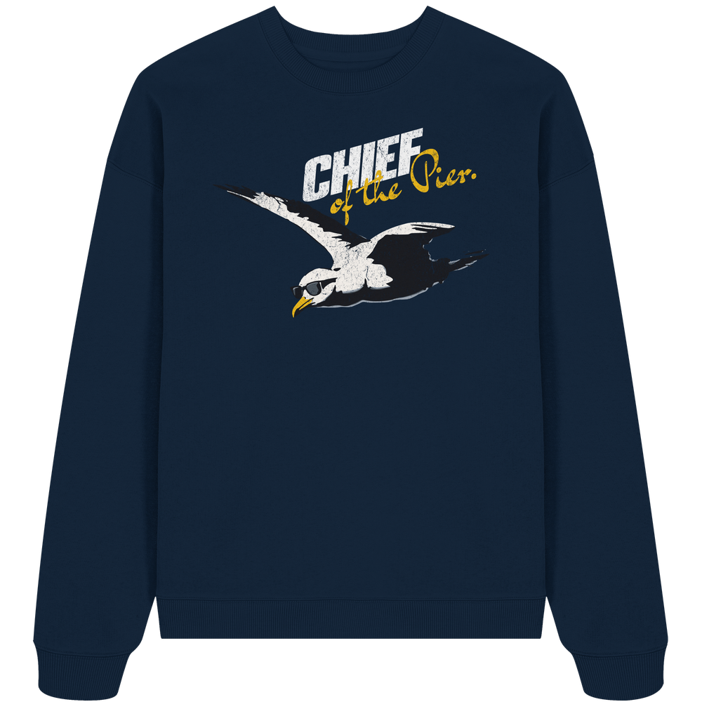 Chief of the Pier Chef Möwe mit Sonnenbrille - Unisex Bio Pullover - Kiebitzdelle