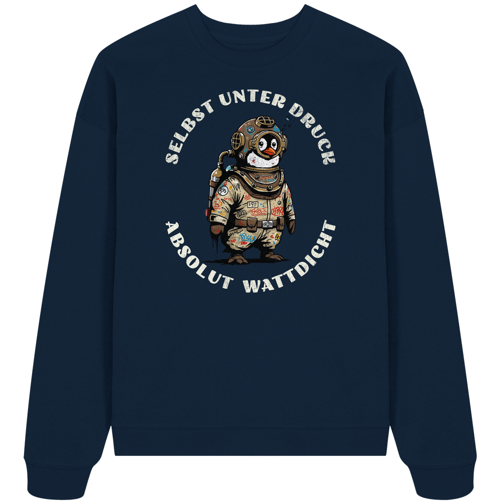 Wattdicht Pinguin Taucher mit lustigem Spruch - Unisex Bio Pullover - Kiebitzdelle