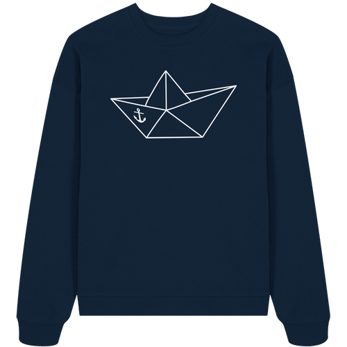 Papierschiff Papierboot Origami - Unisex Bio Pullover in French Navy - Studio Ansicht - Kiebitzdelle