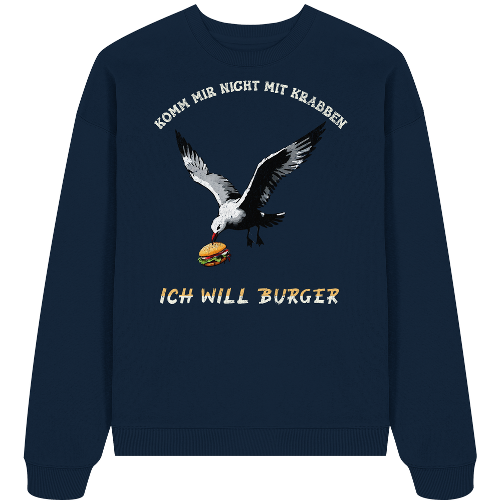 Freche Möwe will Burger statt Krabben - Unisex Bio Pullover - Kiebitzdelle