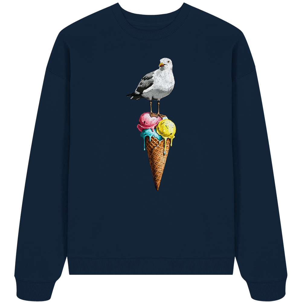 Eisdieb Freche Möwe mit Eiscreme - Unisex Bio Pullover - Kiebitzdelle