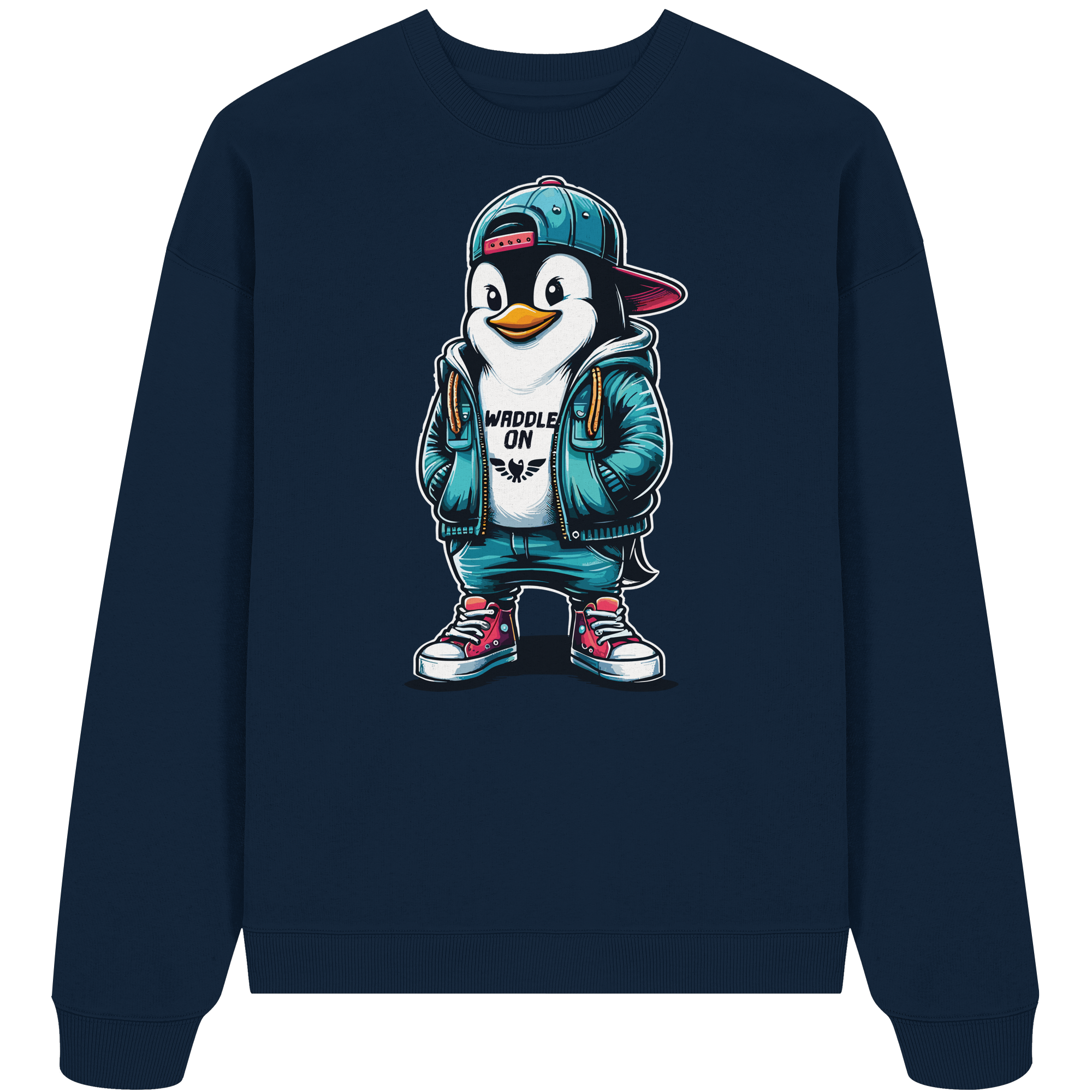 Hipster Pinguin Waddle On - Unisex Bio Pullover - Kiebitzdelle