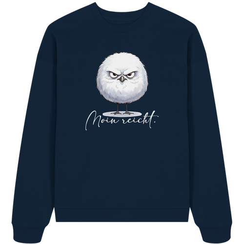 Moin reicht - Grimmige runde Möwe - Organic Oversize Sweatshirt in French Navy - Studio Ansicht - Kiebitzdelle