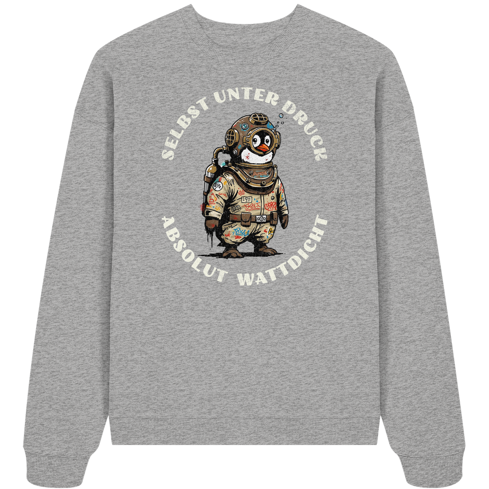 Wattdicht Pinguin Taucher mit lustigem Spruch - Unisex Bio Pullover - Kiebitzdelle