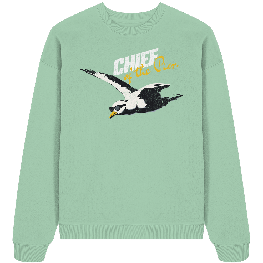 Chief of the Pier Chef Möwe mit Sonnenbrille - Unisex Bio Pullover - Kiebitzdelle