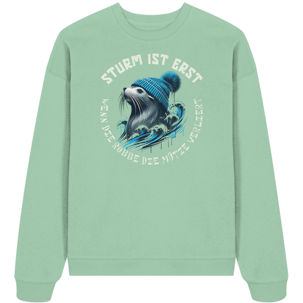 Sturm ist erst wenn die Robbe die Mütze verliert - Unisex Bio Pullover - Kiebitzdelle