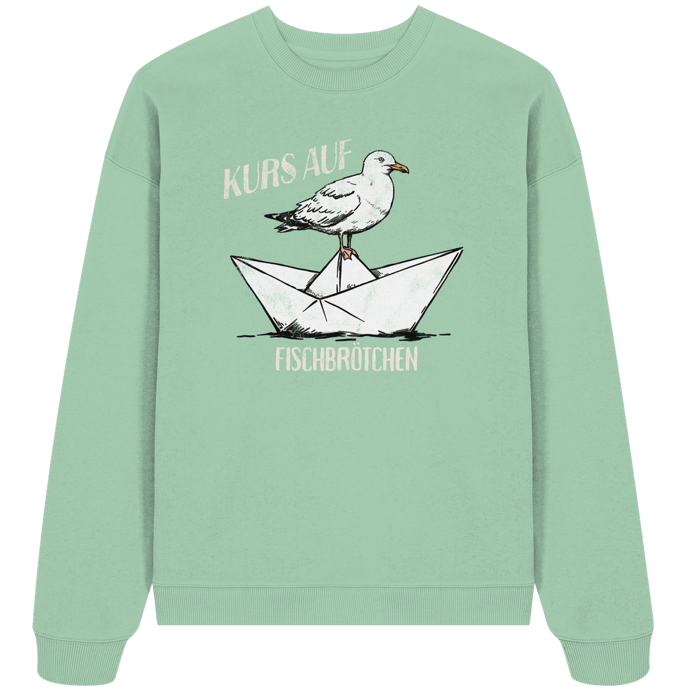 Kurs auf Fischbrötchen Papierschiff Möwe - Unisex Bio Pullover - Kiebitzdelle