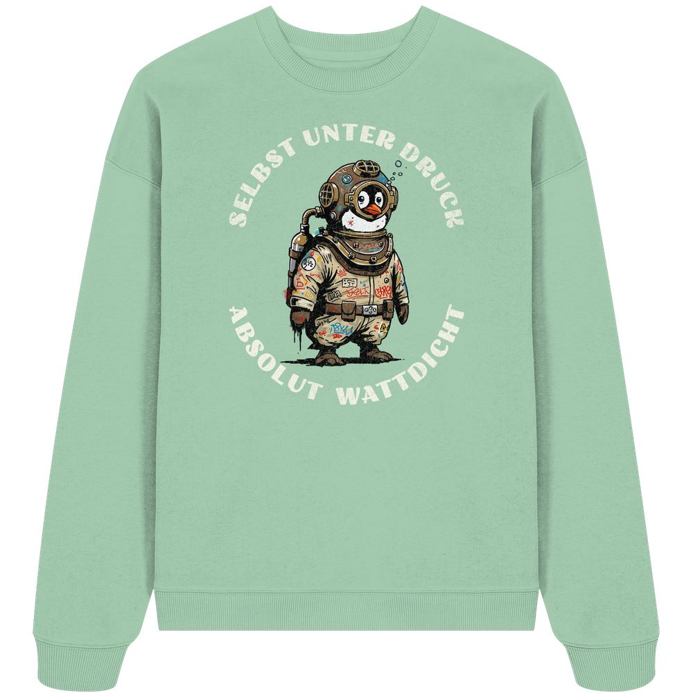 Wattdicht Pinguin Taucher mit lustigem Spruch - Unisex Bio Pullover - Kiebitzdelle