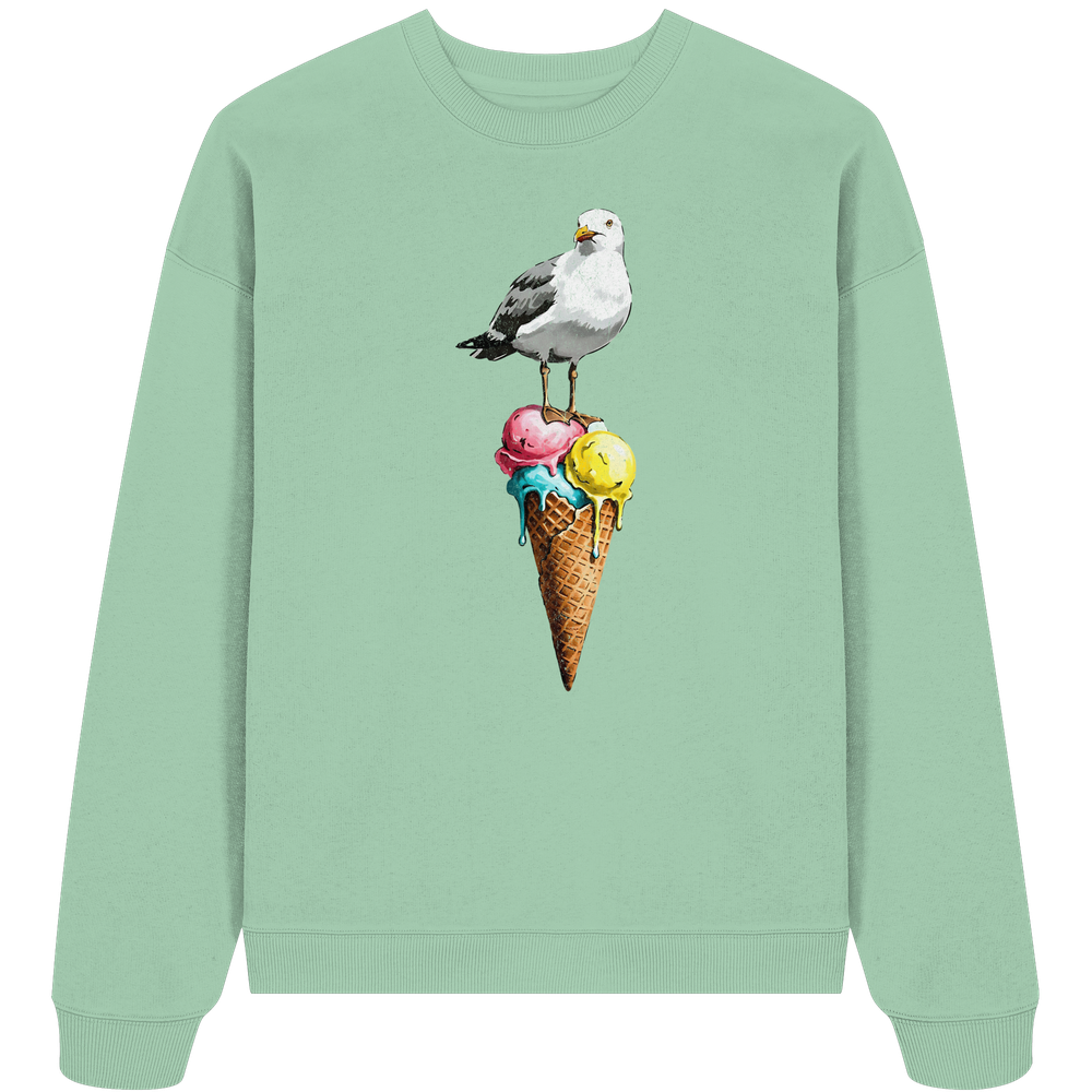 Eisdieb Freche Möwe mit Eiscreme - Unisex Bio Pullover - Kiebitzdelle