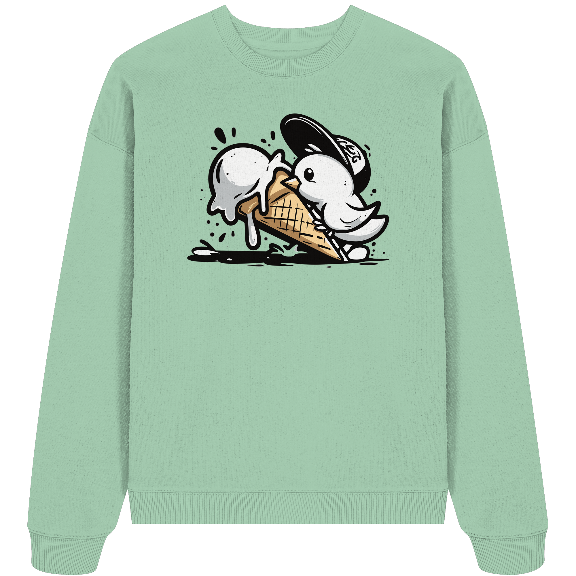 Möwe Küken mit Eis Street Art - Unisex Bio Pullover - Kiebitzdelle