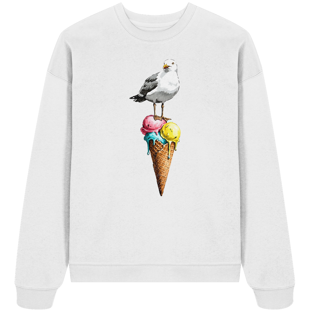 Eisdieb Freche Möwe mit Eiscreme - Unisex Bio Pullover - Kiebitzdelle