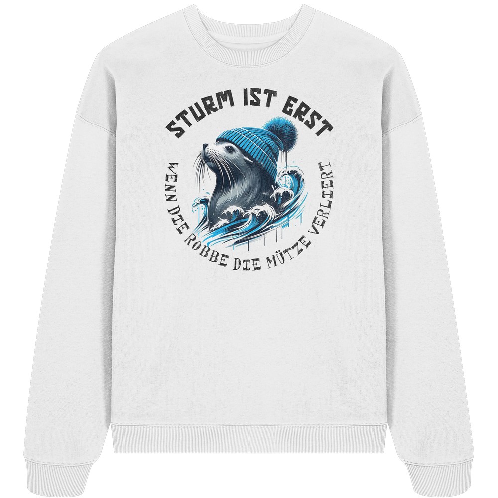 Sturm ist erst wenn die Robbe die Mütze verliert - Unisex Bio Pullover - Kiebitzdelle