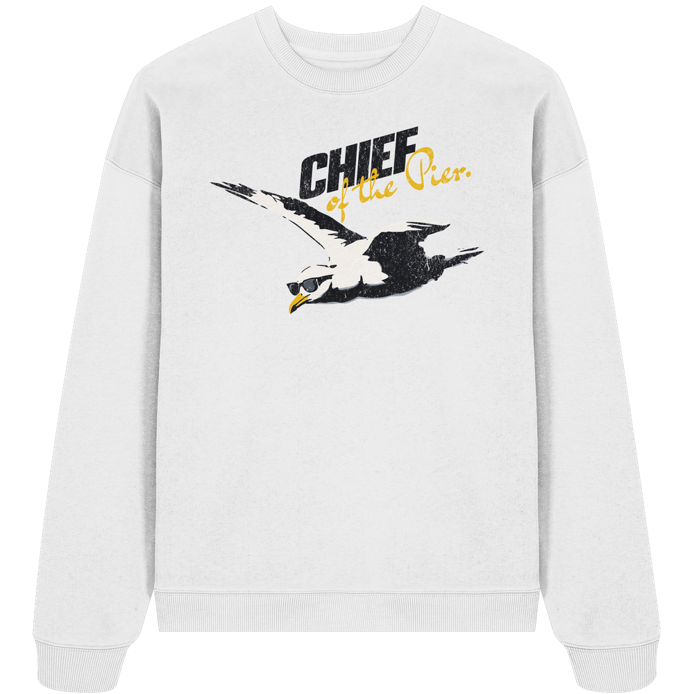 Chief of the Pier Chef Möwe mit Sonnenbrille - Unisex Bio Pullover - Kiebitzdelle