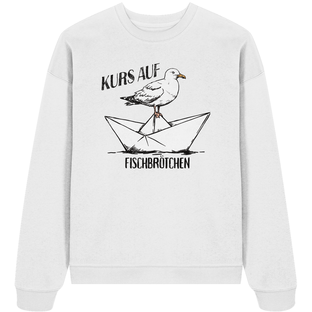 Kurs auf Fischbrötchen Papierschiff Möwe - Unisex Bio Pullover - Kiebitzdelle