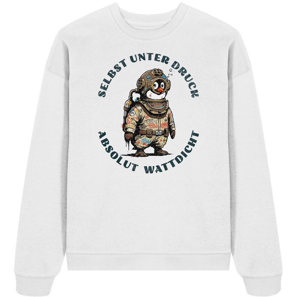 Wattdicht Pinguin Taucher mit lustigem Spruch - Unisex Bio Pullover - Kiebitzdelle