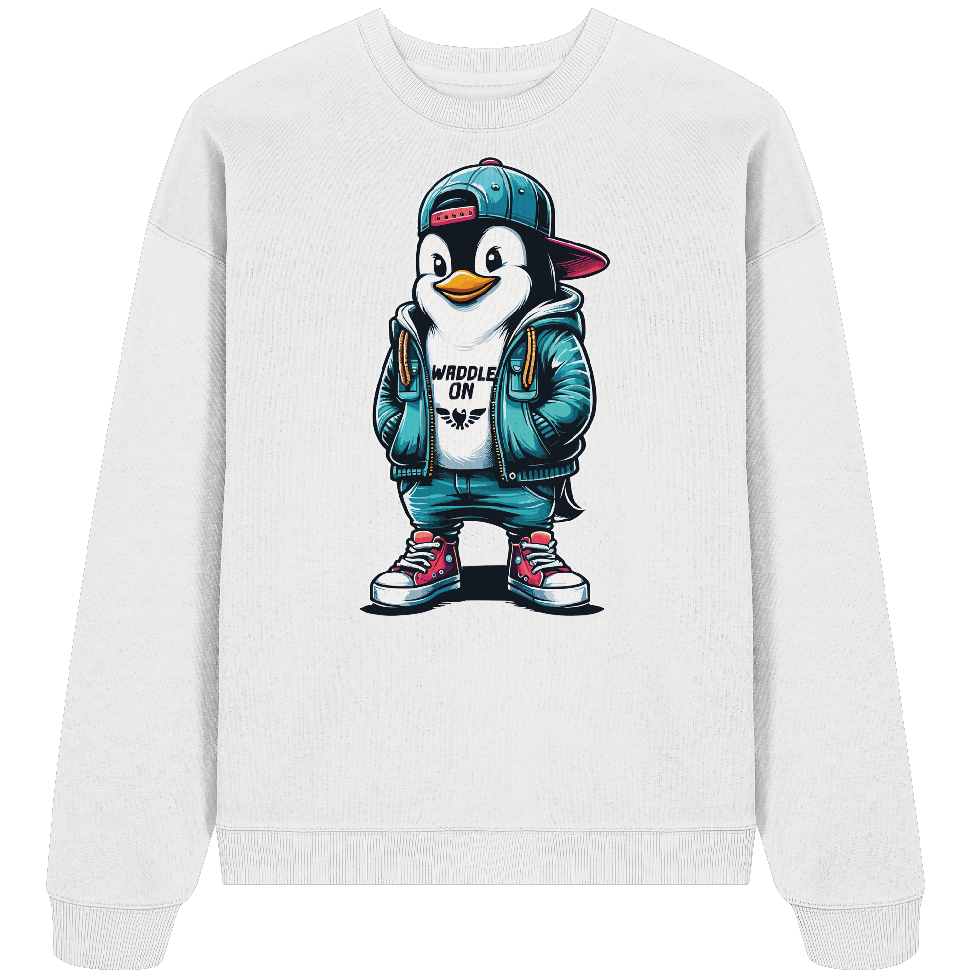Hipster Pinguin Waddle On - Unisex Bio Pullover - Kiebitzdelle