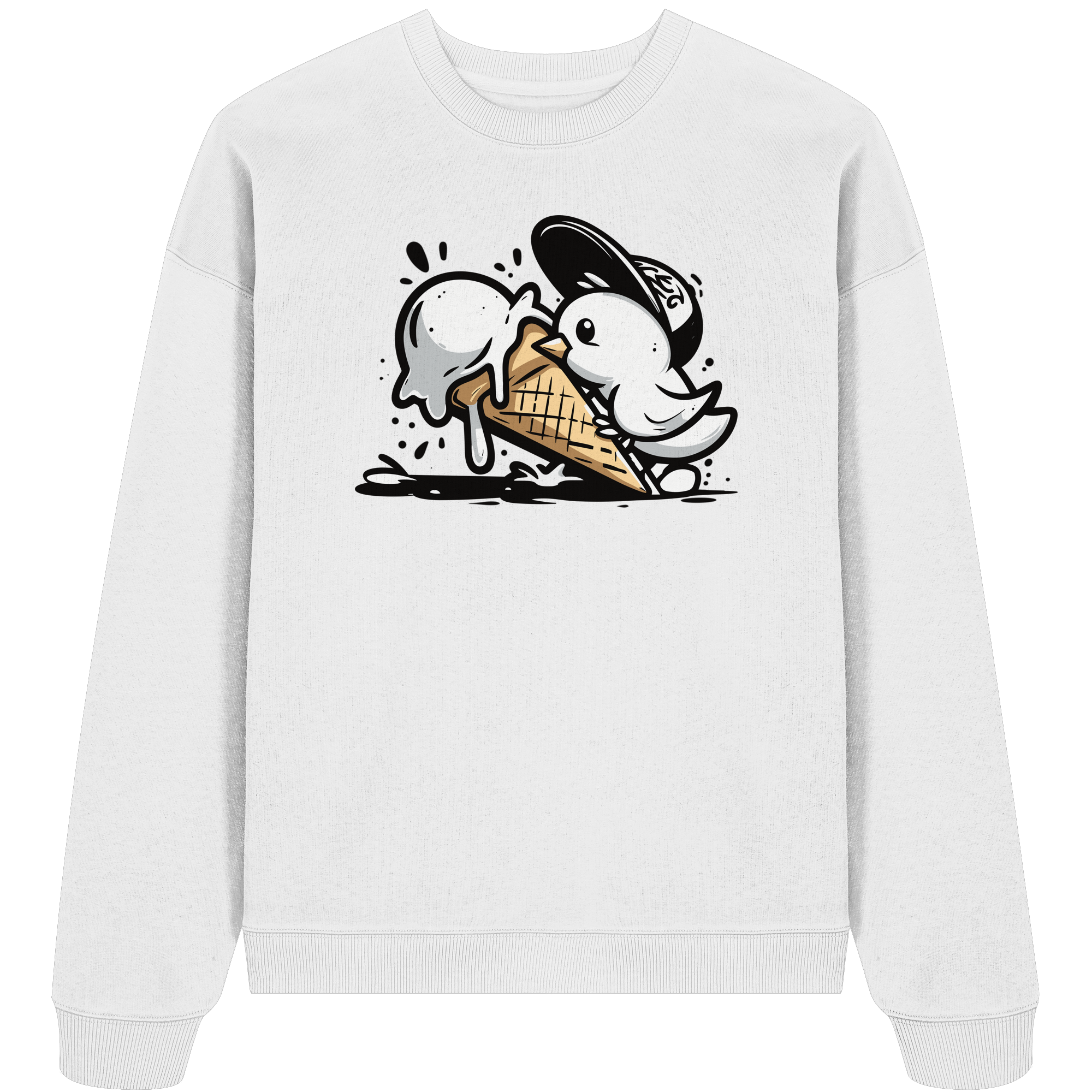 Möwe Küken mit Eis Street Art - Unisex Bio Pullover - Kiebitzdelle
