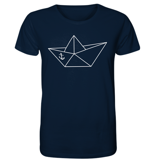 Papierschiff Papierboot Origami - Herren Premium Bio Shirt in French Navy - Studio Ansicht - Kiebitzdelle