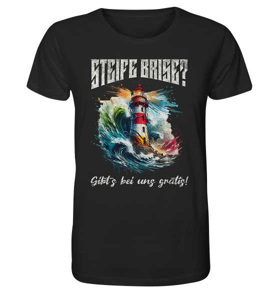 Steife Brise gibt’s bei uns gratis Leuchtturm Spruch - Herren Premium Bio Shirt - Kiebitzdelle