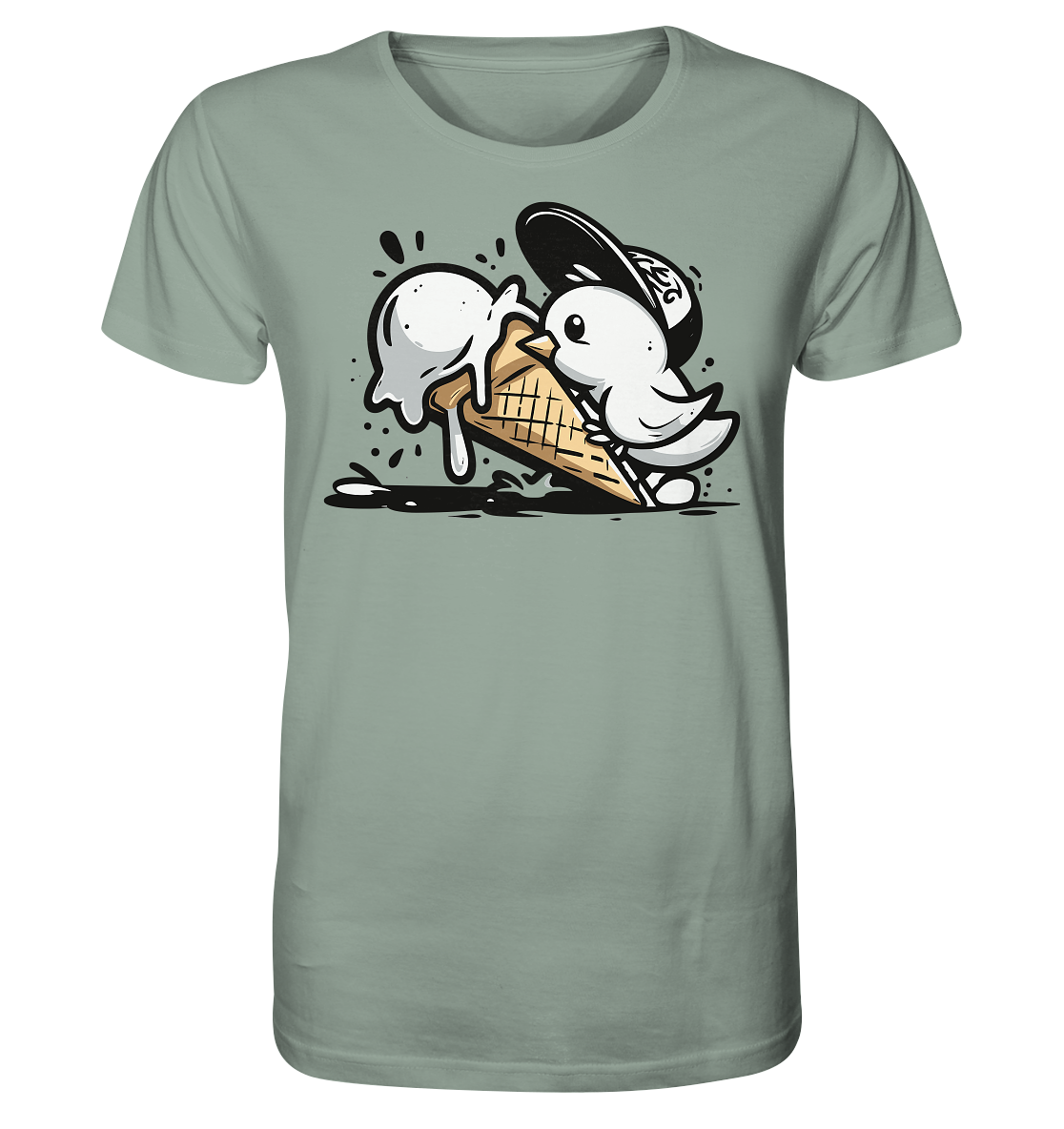 Möwe Küken mit Eis Street Art - Herren Premium Bio Shirt - Kiebitzdelle