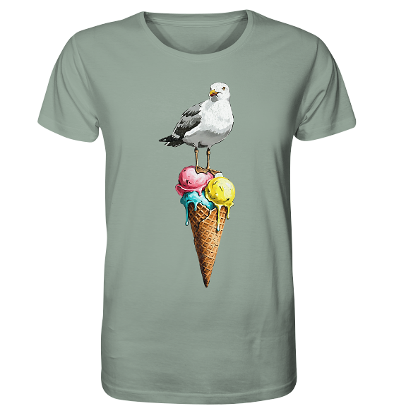 Eisdieb Freche Möwe mit Eiscreme - Herren Premium Bio Shirt - Kiebitzdelle