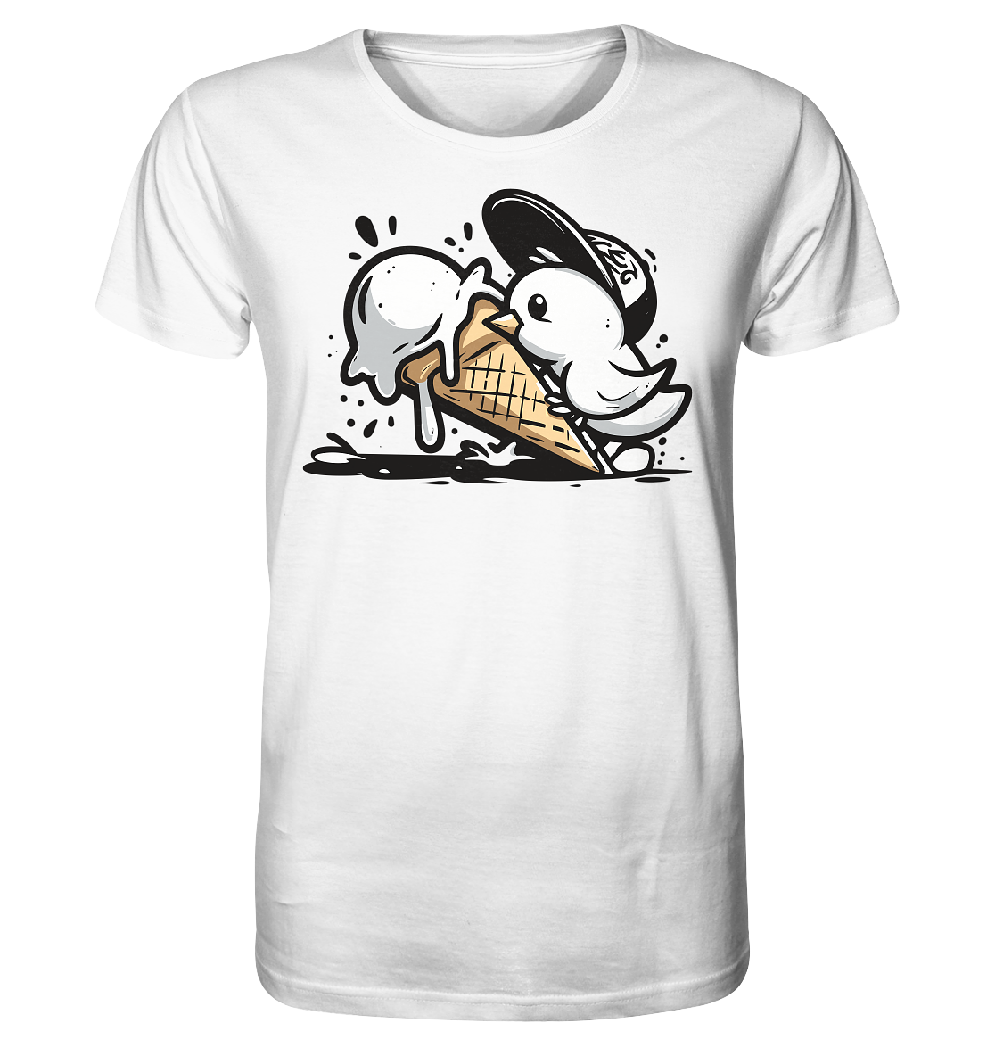 Möwe Küken mit Eis Street Art - Herren Premium Bio Shirt - Kiebitzdelle