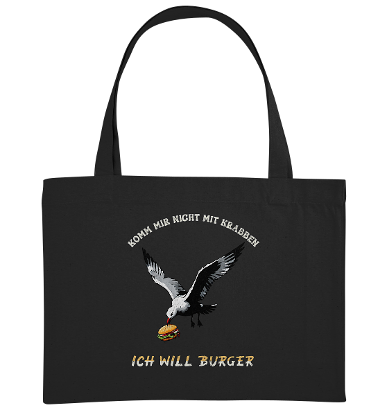 Freche Möwe will Burger statt Krabben - Bio Einkaufstasche