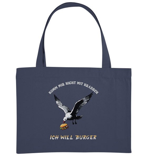 Freche Möwe will Burger statt Krabben - Bio Einkaufstasche