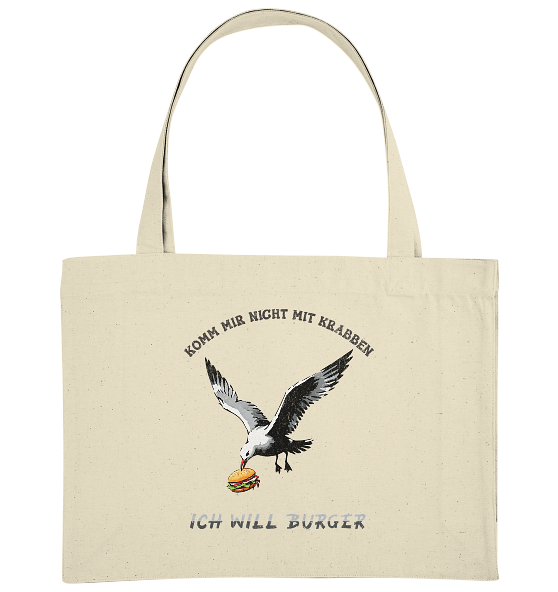 Freche Möwe will Burger statt Krabben - Bio Einkaufstasche