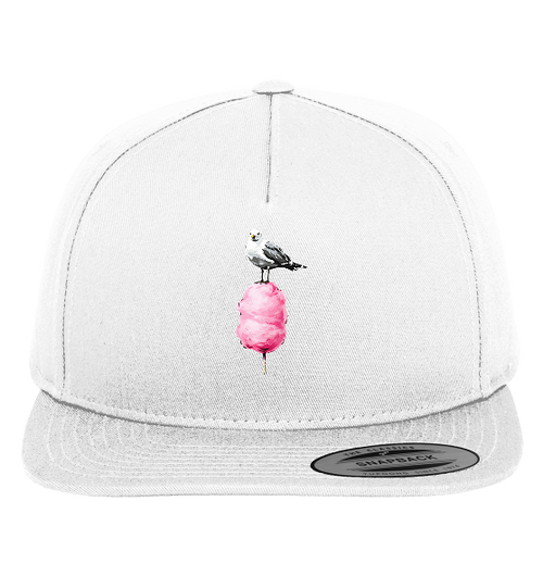 Möwe auf Zuckerwatte - Premium Snapback Cap in White / Green - Studio Ansicht - Kiebitzdelle
