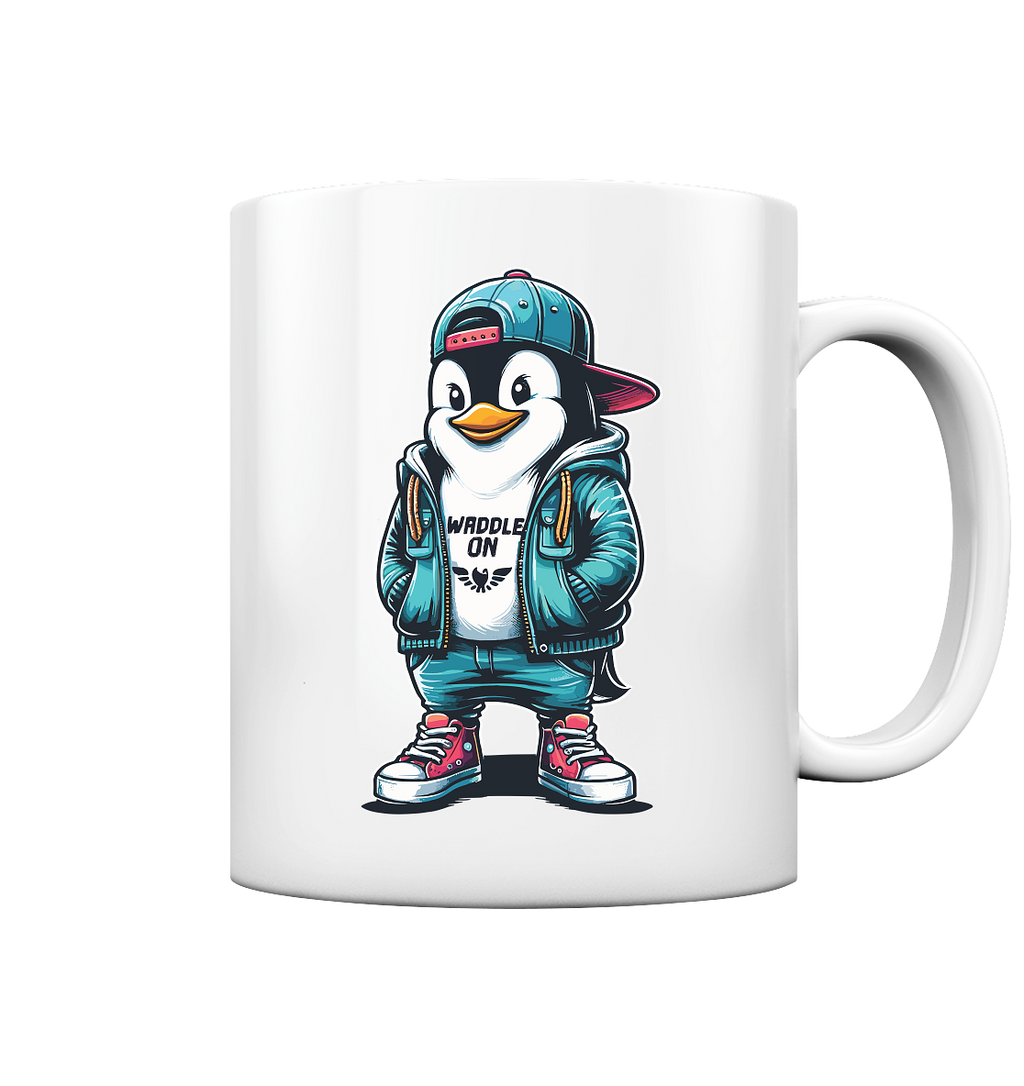 Hipster Pinguin Waddle On - Tasse glänzend - Kiebitzdelle