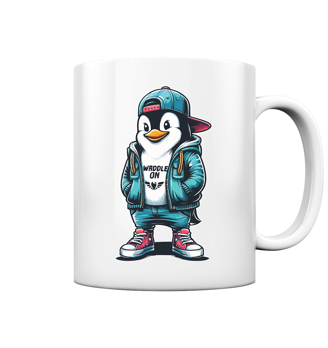 Hipster Pinguin Waddle On - Tasse glänzend - Kiebitzdelle