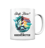 Steife Brise das ist Kuschelwetter Nordsee Spruch - Tasse glänzend in White glossy - Studio Ansicht - Kiebitzdelle